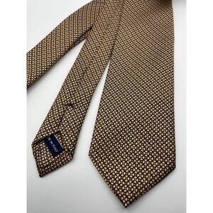 Geoff Nicholson Silk Tie Made in Italy Gold Navy Blue Geometric Micro Pattern